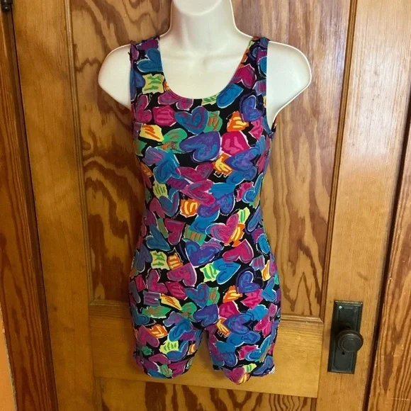 Vintage 80s bright hearts unitard - Picture 6 of 12